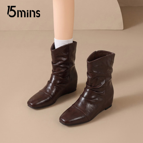 15mins女秋季新款方头堆堆短靴