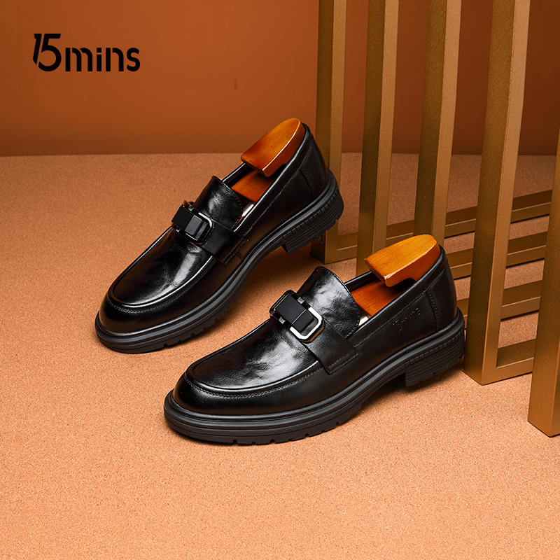 15mins男士乐福鞋2025新款秋季厚底商务正装一脚蹬马衔扣皮鞋休闲