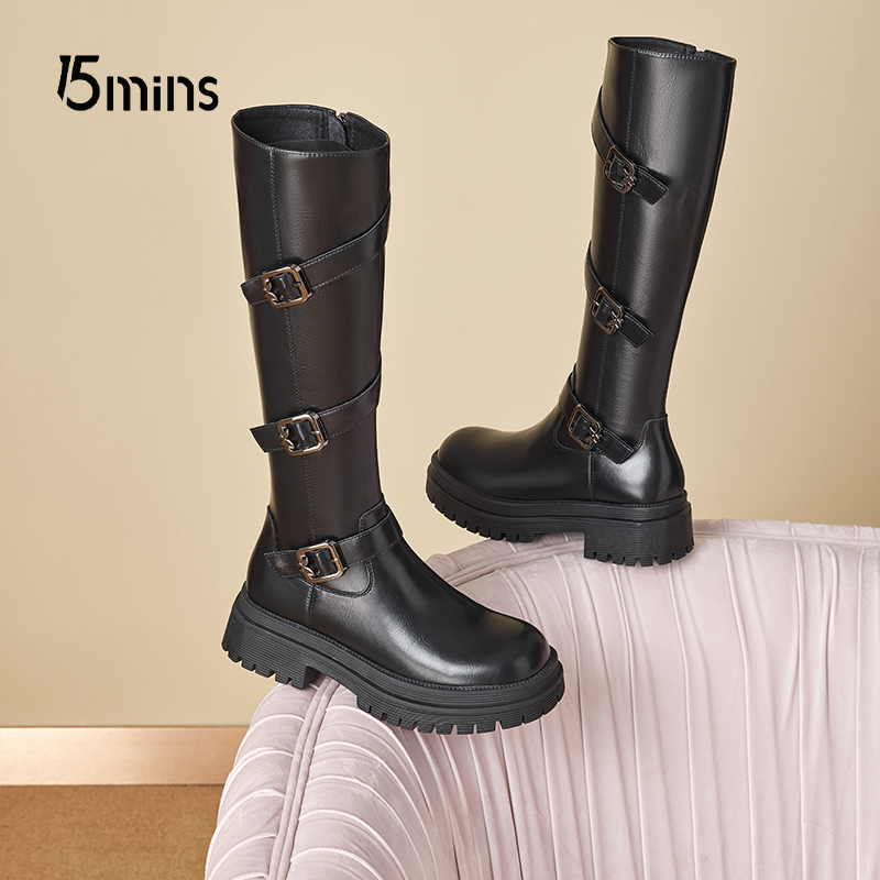 15mins西部靴粗跟高筒靴
