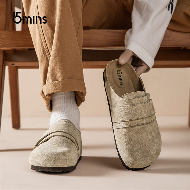 15mins加绒勃肯鞋男2025冬季新款情侣穆勒复古半拖外穿包头拖鞋女