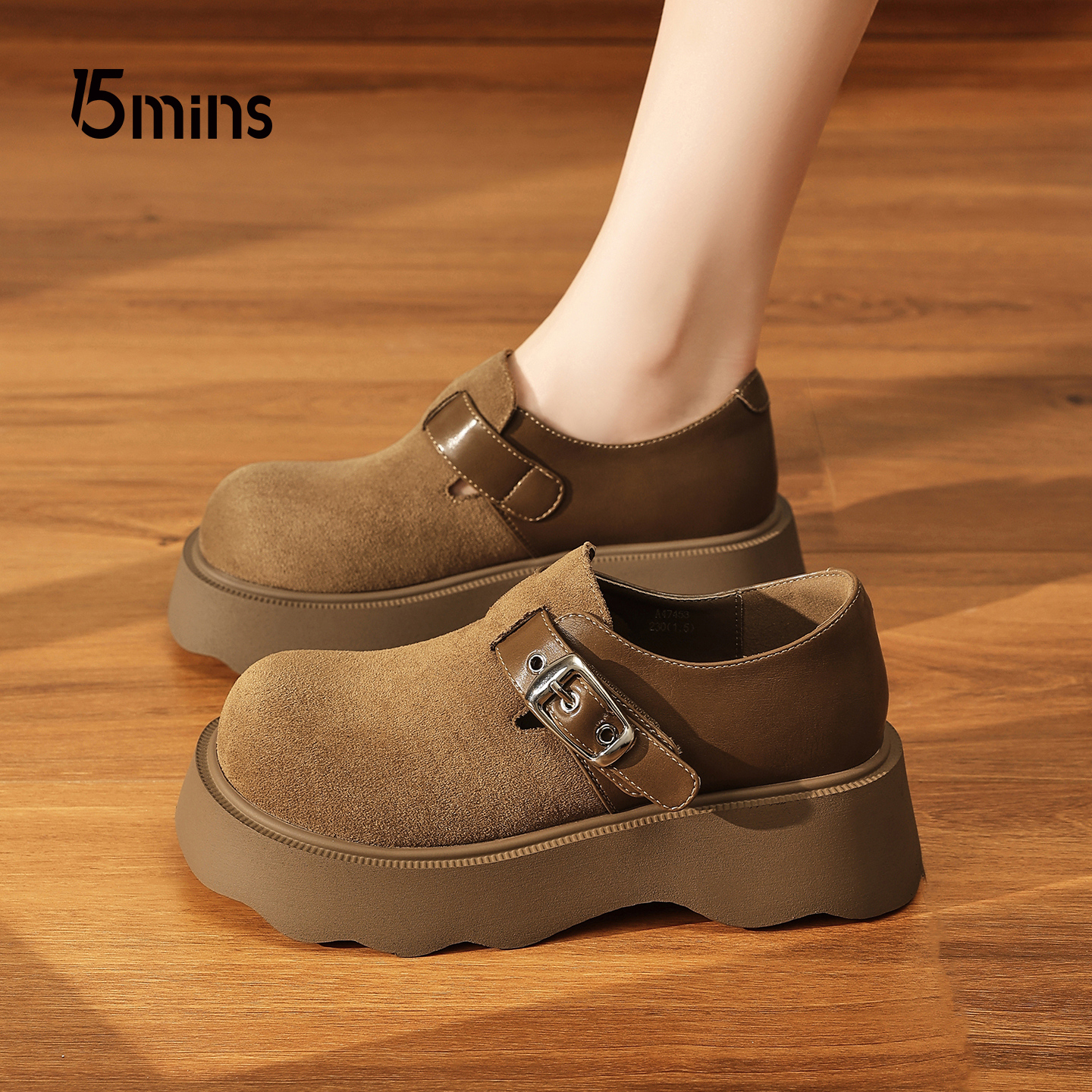 15mins懒人勃肯鞋女厚底增高单鞋