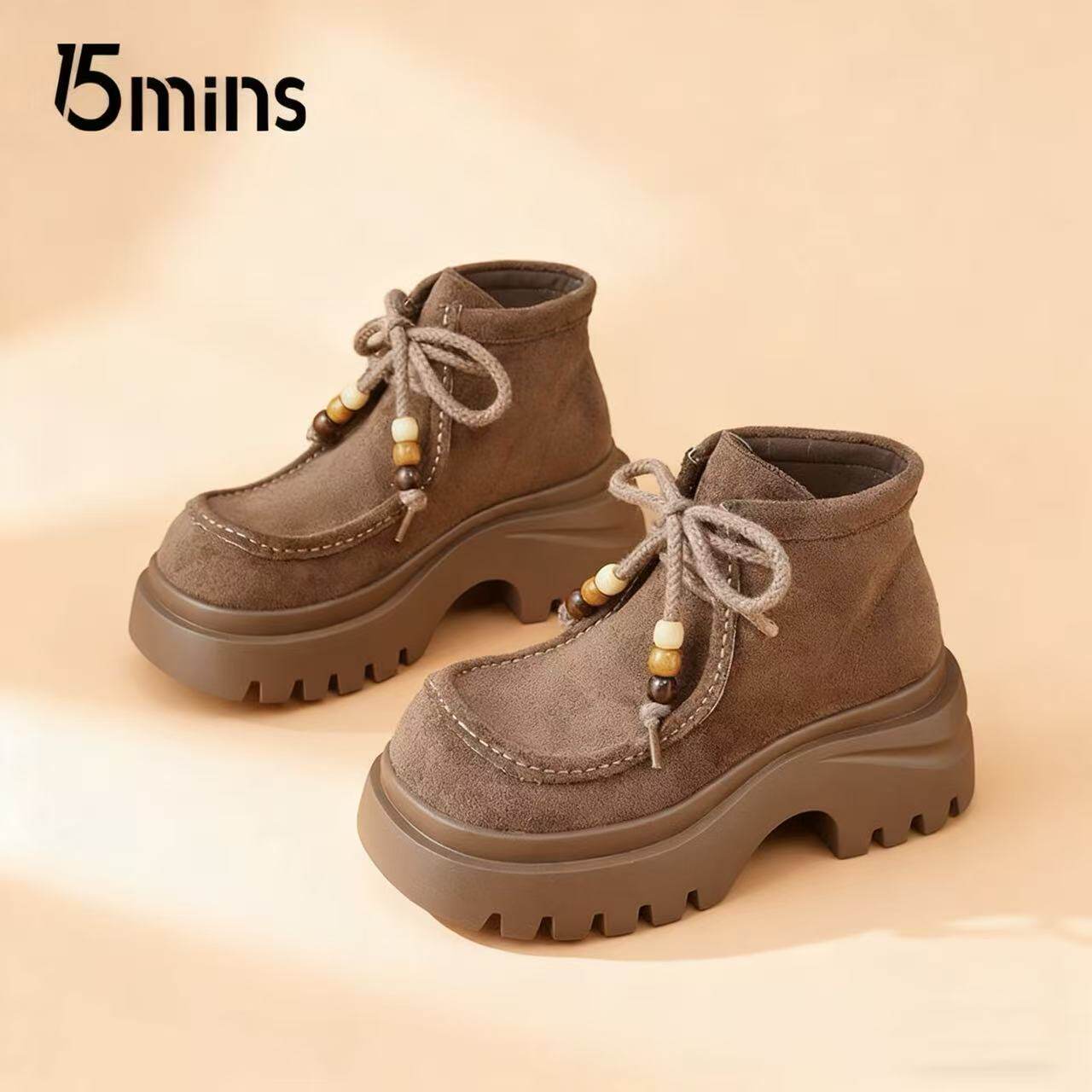 15mins复古英伦风马丁靴女款2026春季新款厚底小个子休闲百搭短靴