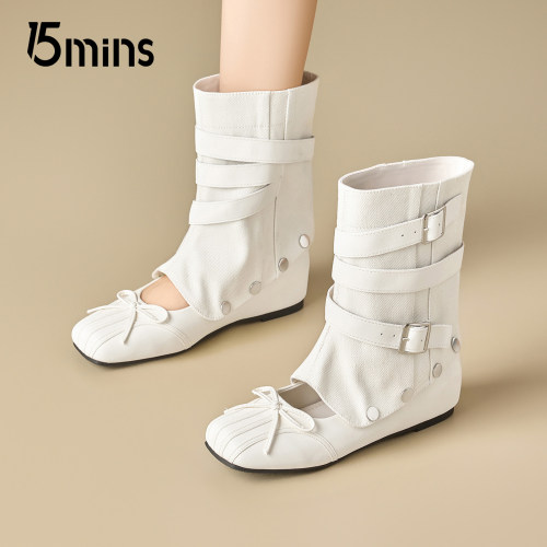 15mins白色短靴女夏季可拆卸凉靴