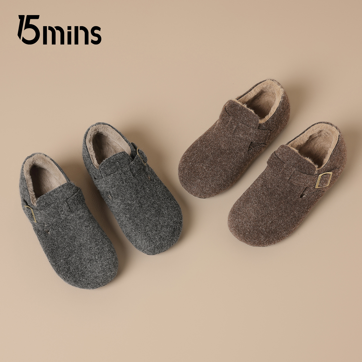 15mins复古毛呢勃肯鞋女款