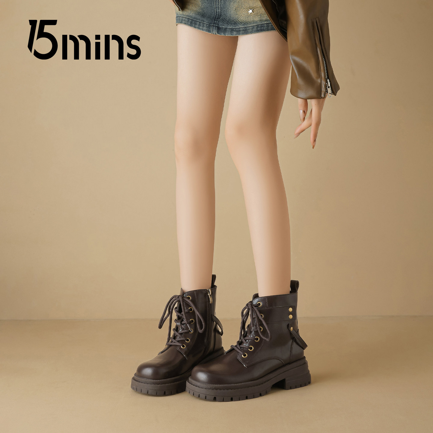 15mins厚底马丁靴女2025新款