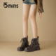 15mins厚底马丁靴女2025新款 秋冬复古百搭加绒机车短靴增高小皮鞋