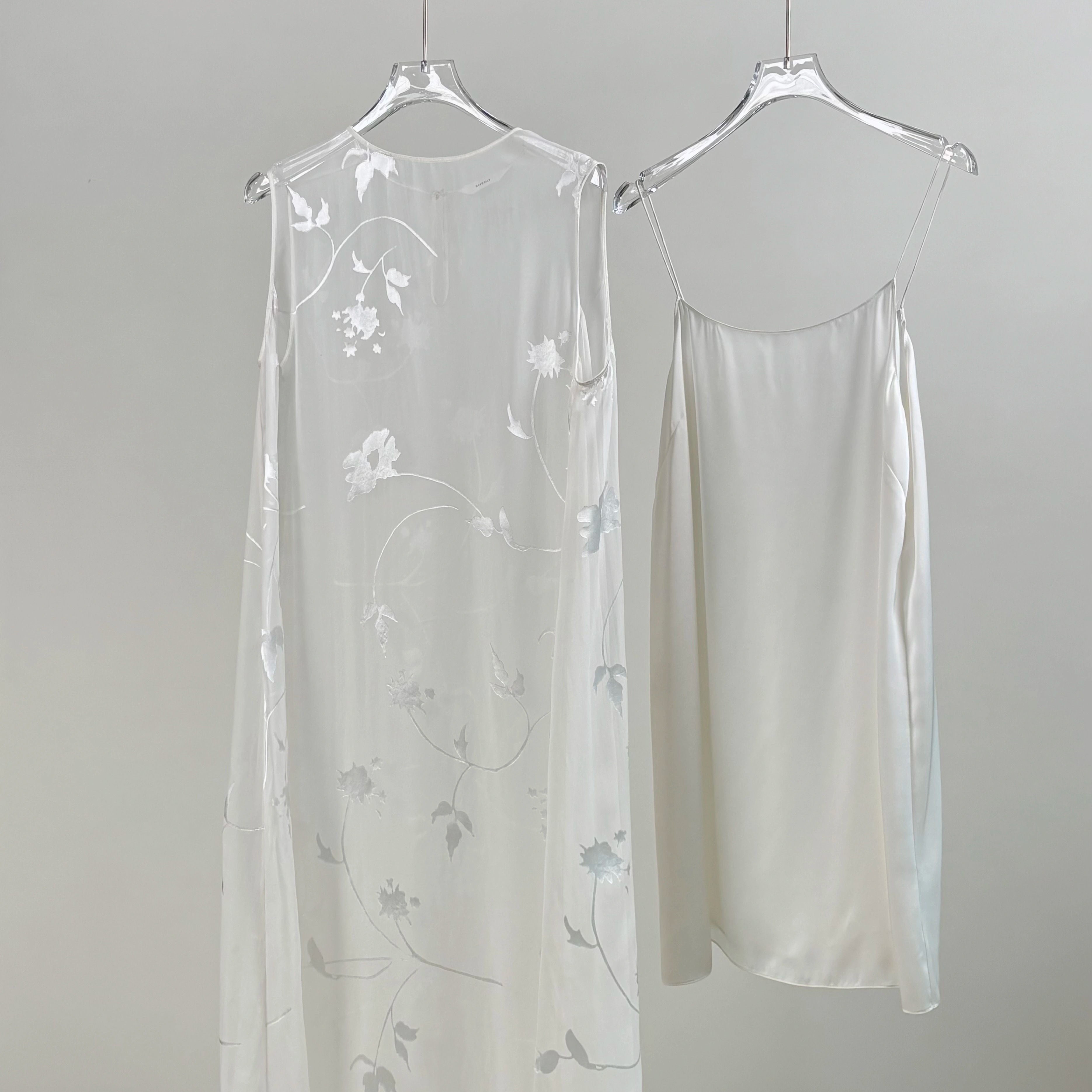 SHEDO | 桑蚕丝连衣裙 真丝烂花绡连衣裙+真丝双乔缎吊带裙两件套