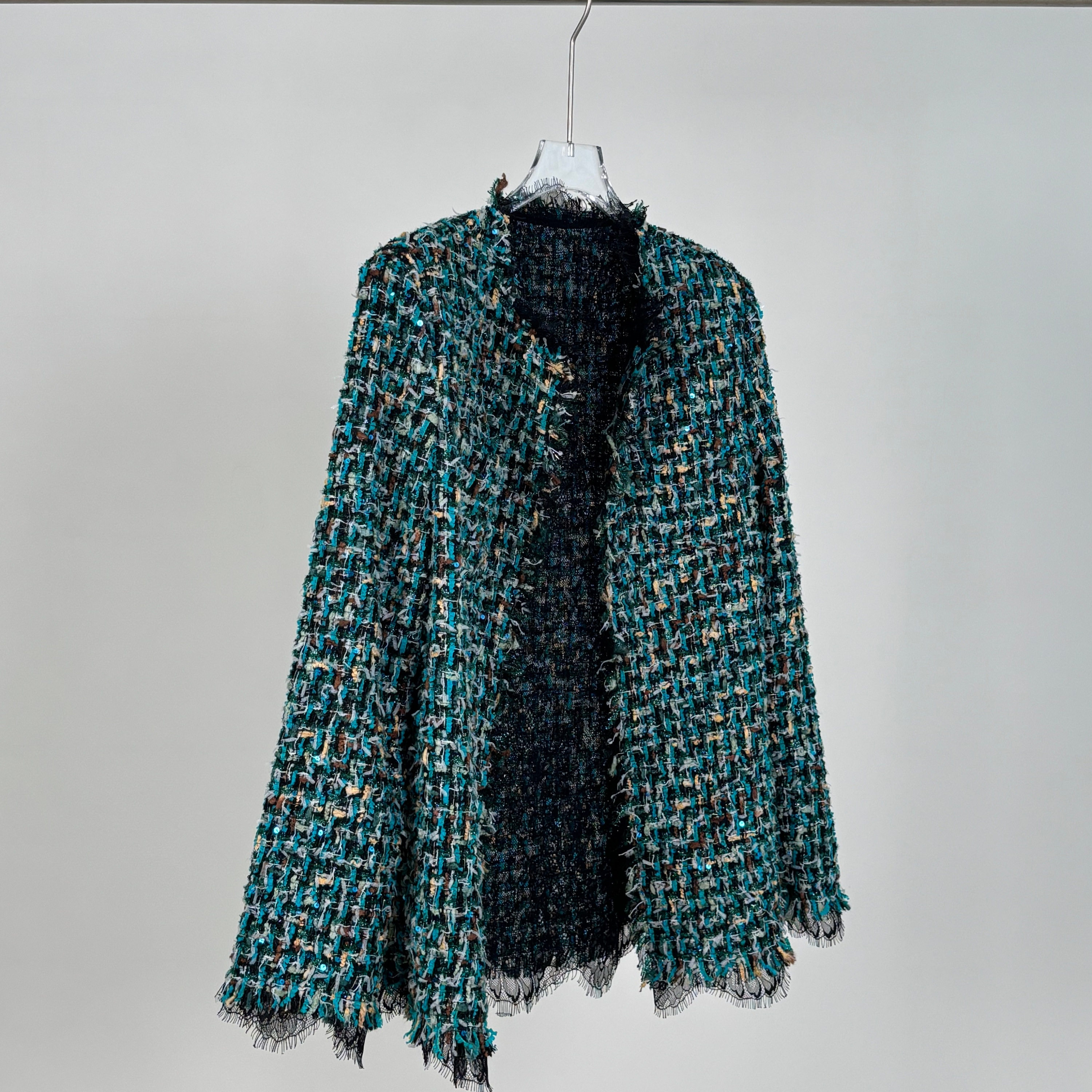 蕾丝拼接小香风粗花呢上衣外套