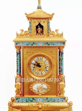 钟欧美式复古台式钟创意摆钟座钟客厅壁炉景泰蓝珐琅镀金机械座钟