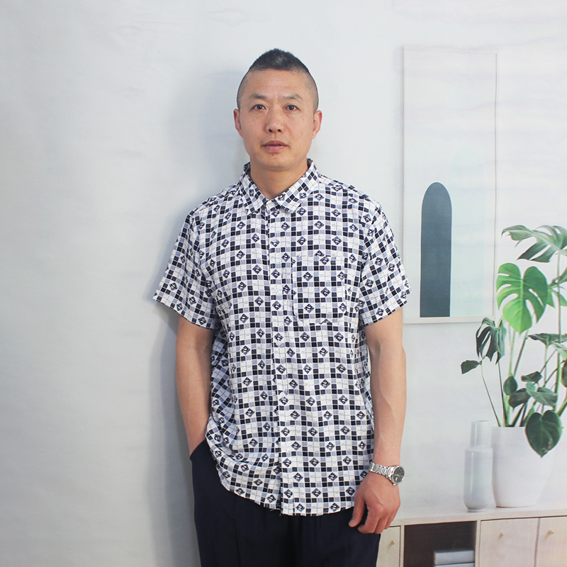 夏季人造棉绸翻领衬衣中老年男装绵绸上衣爸爸短袖衬衫加肥开衫薄