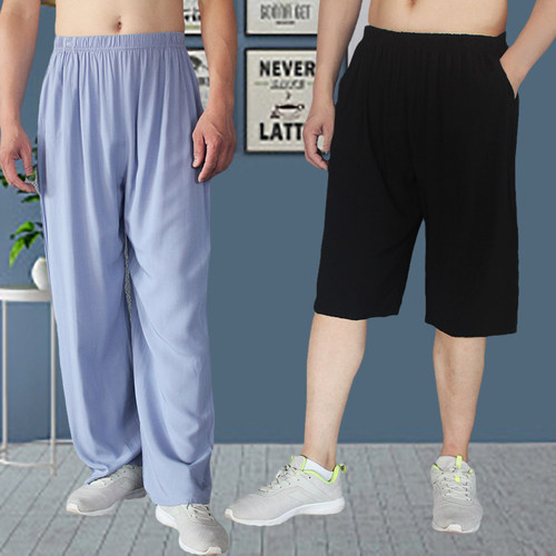 松紧腰夏季老人棉绸爸爸男裤