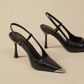 女2025夏季 新款 气质高级感配裙子外穿细跟法式 黑色包头高跟鞋 凉鞋