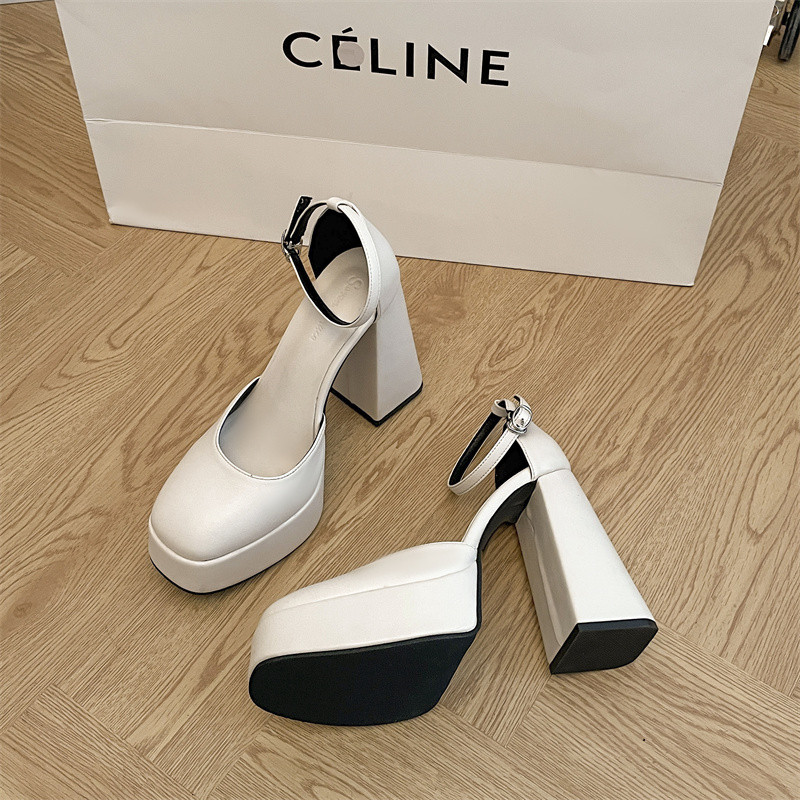 超高跟芭比鞋松糕底粗跟仙女白色玛丽珍鞋小个子12cm婚纱神器婚鞋