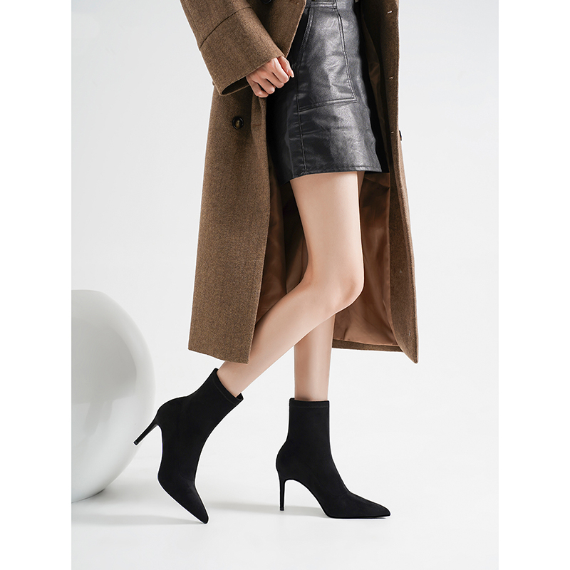 瘦瘦靴细跟尖头百搭短靴秋冬新款