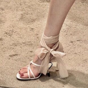 单鞋 小众绑带绝美露趾细跟百搭高跟凉鞋 配裙子法式 2026新款 女夏季