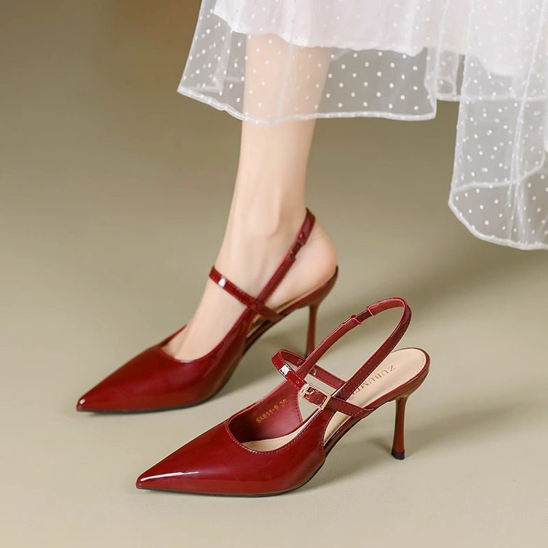 一脚蹬后空高跟鞋女细跟春法式时尚浅口尖头包头凉鞋漆皮中空单鞋,女鞋,时装凉鞋,淘宝优惠券,粉丝福利购,淘宝优惠卷