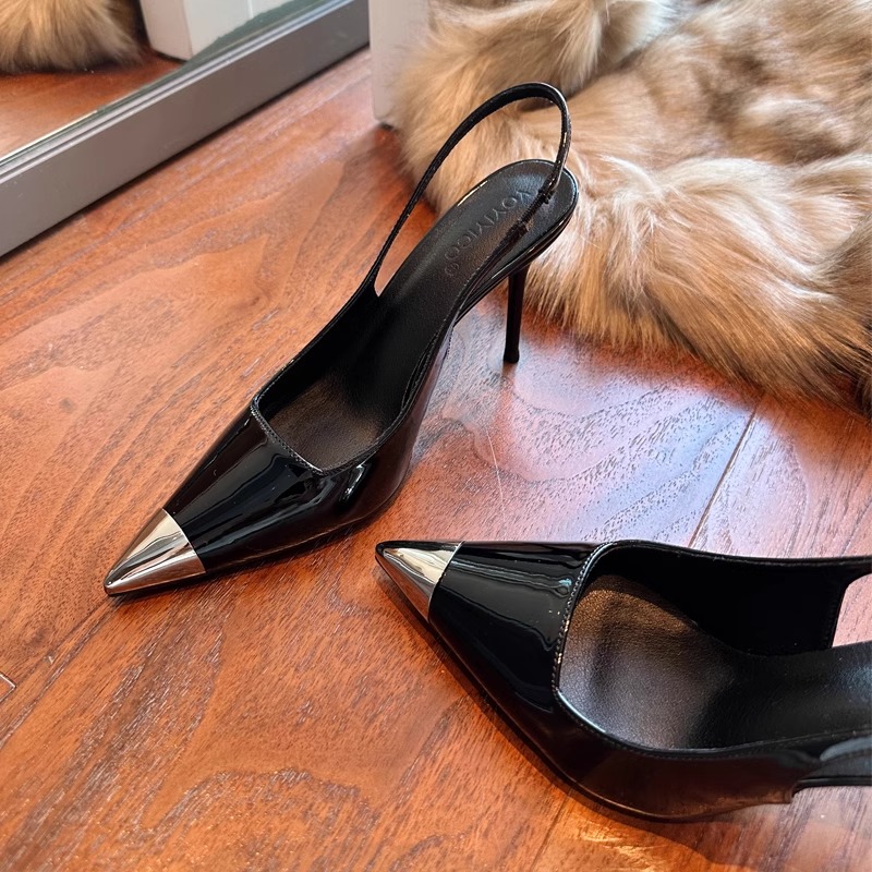 细跟金属尖头高跟鞋2025新款单鞋