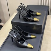 包头凉鞋 女黑色性感漆皮朴彩英高跟鞋 2025夏新款 金属铁头细跟单鞋