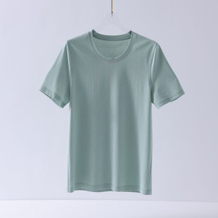 Gaopzhi桑蚕丝铜氨棉凉感宽松圆领绿色袖 休闲百搭体恤 T恤女夏季