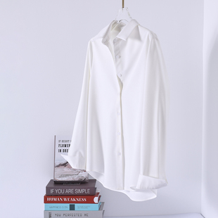 高级感抗皱免烫叠穿白色棉衬衫 女士春秋打底通勤百搭弹力棉衬衣
