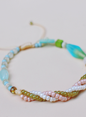 【马卡龙】可水洗小清新琉璃珠手串元气手工原创玻璃米珠小众女生