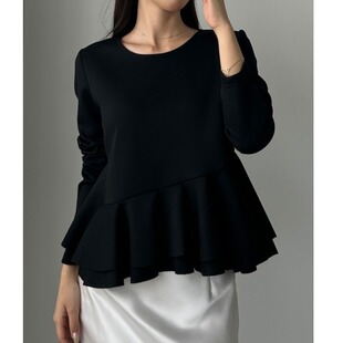 新款热卖韩国外单外贸春秋冬长袖打底衫卫衣外套圆领剪裁上衣