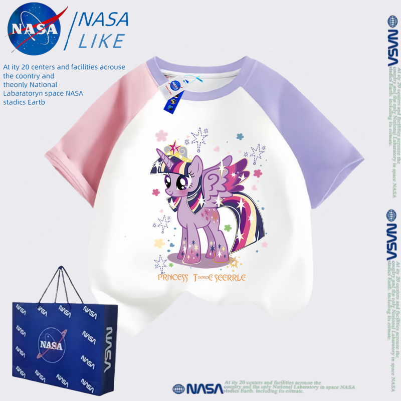 NASA童装女童夏装小马宝莉短袖t恤2025夏季新款儿童纯棉上衣时髦