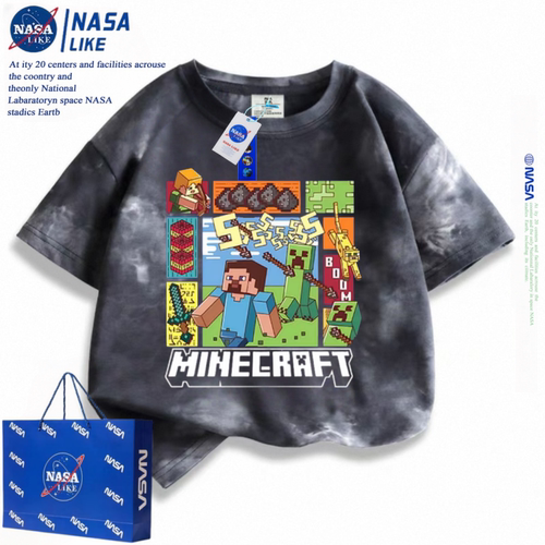 NASA我的世界儿童短袖t恤男童女童纯棉宝宝扎染衣服半袖上衣童装