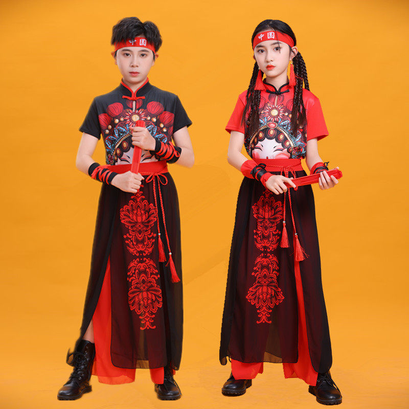 儿童中国风爵士舞演出服男女童国潮走秀嘻哈服啦啦操运动会表演服图片