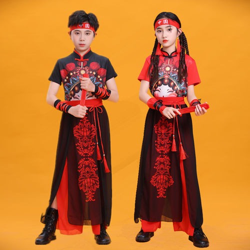 儿童中国风爵士舞演出服男女童国潮走秀嘻哈服啦啦操运动会表演服