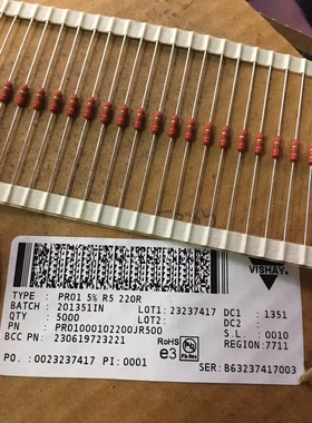 10只=1.2 元VISHAY 220R 220欧1W PR01铜脚金属膜电阻器
