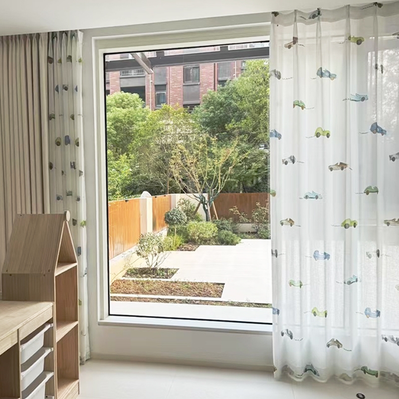 儿童窗帘小汽车男孩卧室透光不透人北欧简约轻薄窗纱卡通动漫定制