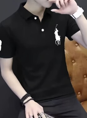 男士大马标刺绣翻领POLO衫夏季新款商务短袖T恤
