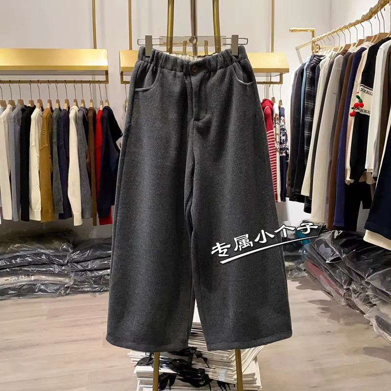 150小个子灰色软糯哈伦毛呢裤女