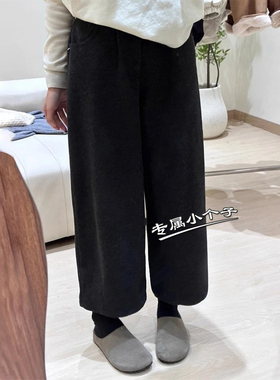 灰色150九分小个子毛呢阔腿奶奶裤女秋冬加绒高腰显瘦弯刀哈伦裤8