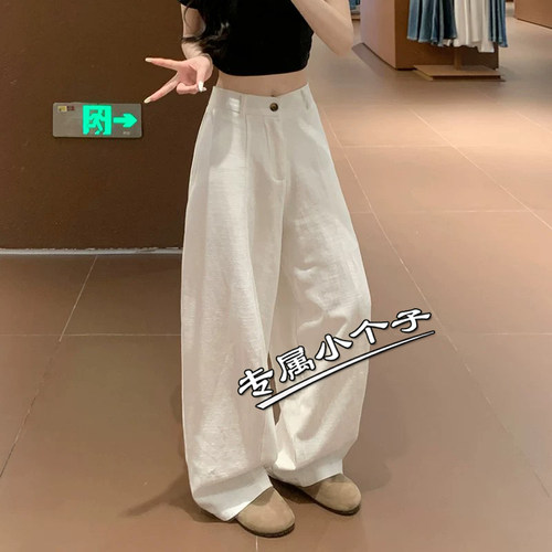 九分小个子棉麻西装阔腿裤女