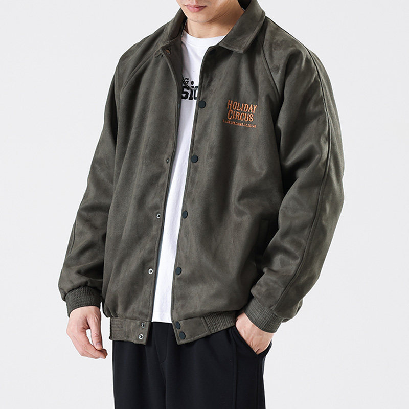春秋季新款男山系户外美式复古上衣麂皮教练夹克美潮高街外套大码