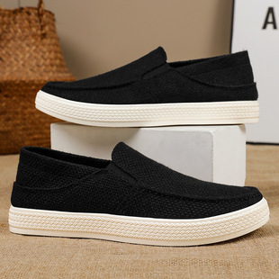 老北京布鞋 耐磨防滑懒人纯色一脚蹬 男亚麻布透气休闲轻便青年潮鞋