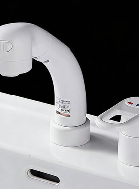 日本进口KVK5171 5071EC 5073L洗面盆洗漱台双孔白色抽拉水龙头