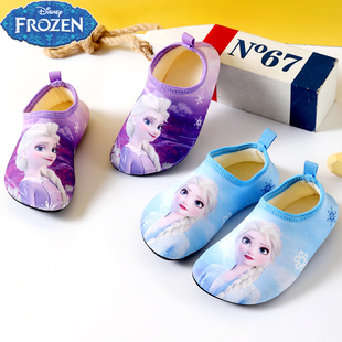 迪士尼儿童地板袜加绒保暖室内软底防滑卡通地板鞋女宝宝爱莎袜鞋