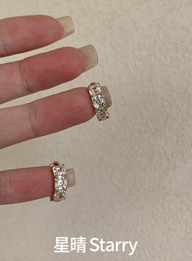 轻奢梯方钻满钻圈圈耳环百搭通勤