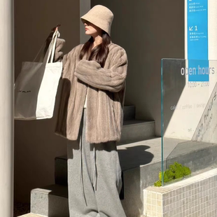 老钱风仿水貂毛抽刀灰色纹理毛毛外套女冬皮毛一体 凛冬将至