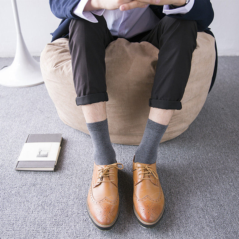 纯棉男士袜子 吸汗透气商务男袜纯色防臭中筒袜子 男  全棉袜子男