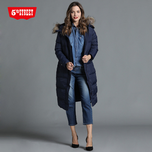 第五街女装长款修身保暖简约连帽羽绒服加厚外套冬季651412-184A2