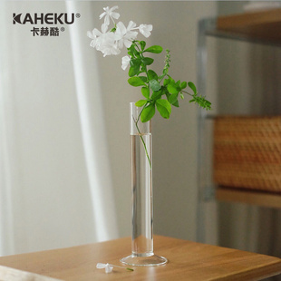 kaheku欧式直管高脚简约透明玻璃花瓶单只一排花瓶散香组合小花插