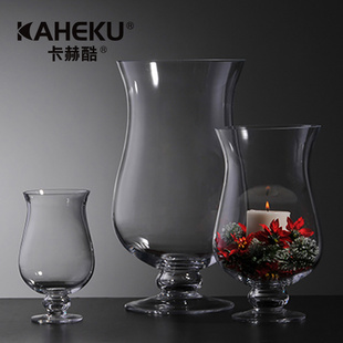kaheku欧式透明高脚玻璃花瓶 创意家居饰品 蜡烛风灯婚庆路引摆件