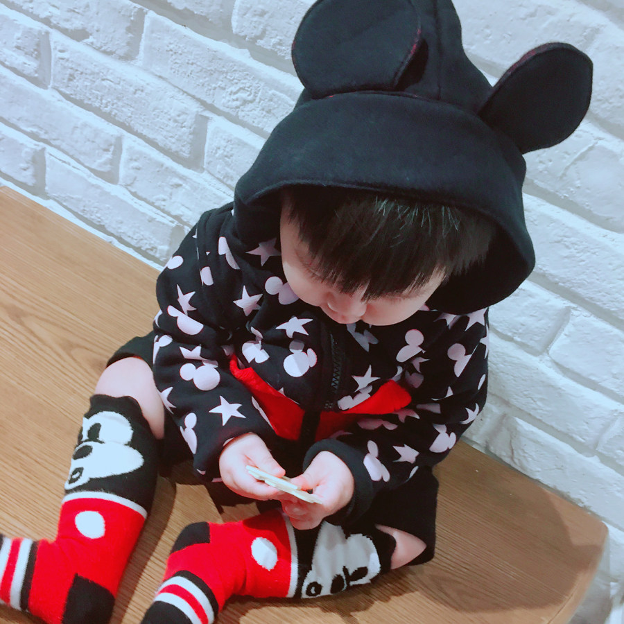 包邮 卡通立体耳朵米奇可爱迪士尼长筒袜子过膝袜子婴童儿童袜子