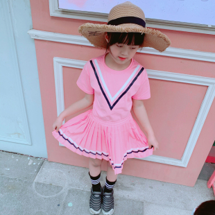 女童装 学院风夏装 新款 女孩大中小童短袖 套装 短裙子 包邮