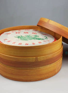 台湾茶礼盒普洱圆形仿竹面纸盒24個包邮！七子饼普洱茶叶盒