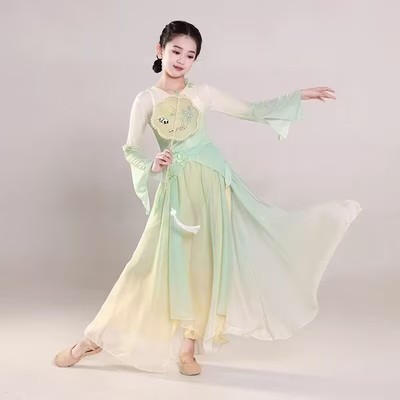 儿童古典舞演出服飘逸纱衣中国风舞蹈服装女童练功服扇子舞表演服